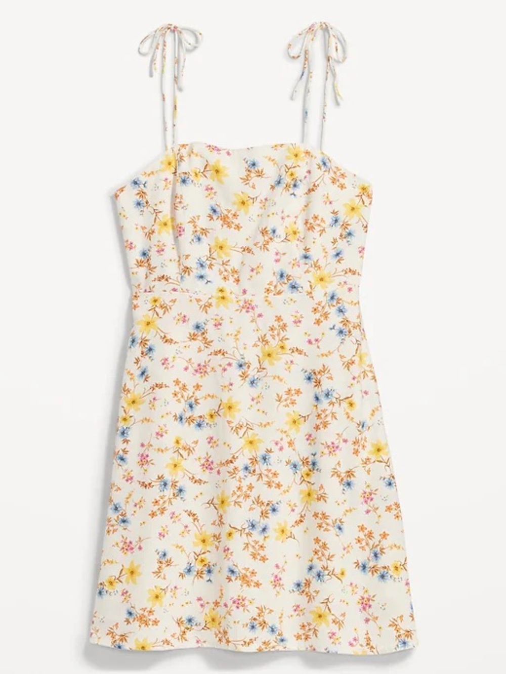 Old Navy Cream Floral Tie-Shoulder Mini Dress with Yellow, Blue & Pink Blossoms